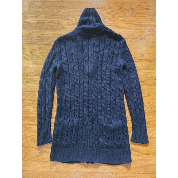 Vtg Ralph Lauren Blue Label Cardigan Sweater Women Medium Blue Linen Cable Knit - Picture 5 of 7